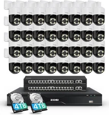 ZOSI 32CH 32pcs 8MP PoE Pan/Tilt Security Camera System AI  Detect NVR with 8TB