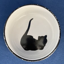 Cat Bowl Stoneware Dish Feeder Water White Black 4.25” Kitten Food Spot Brand
