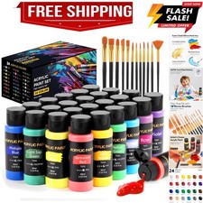 Acrylic Paint Set, 24 Colors 2 oz/Bottle with 12 Art Brushes, Art Supplies fo...