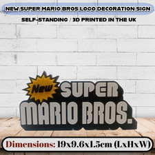 NEW SUPER MARIO BROS 3D Printed Sign Self-Standing Logo Gaming Desk Shelve Décor