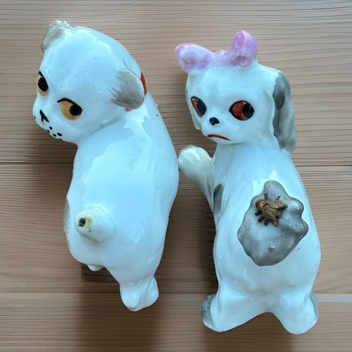 Set of 2 Vtg Pfeffer Gotha Dog Figurines Bonzo & Bichon Pink Bow Fly On Tail EUC - Picture 5 of 11