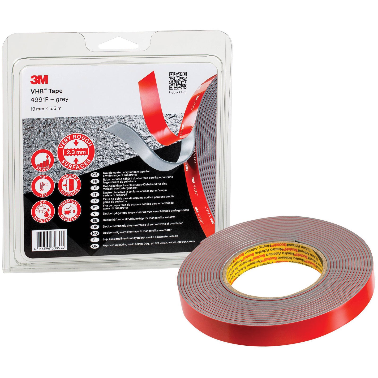 3M 4991F/IPS VHB™ Tape 4991F, Grey, 19 mm x 5.5 m, 2.5 mm