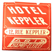 Antique 1930-1940 Luggage Label Hôtel Keppler Paris, France