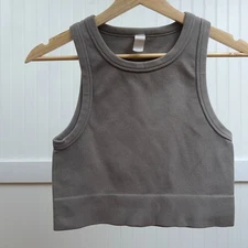 90 Degrees Women's Seamless Ribbed Crop Tank Top Sports Bra Yoga Gym Workout Gre