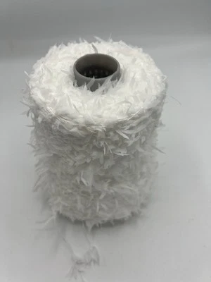 LINTON YARNS LTD 350 Gram Cone Fancy Feather/eyelash Yarn In Snow White. Made In Italy. Nylon.