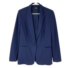 Mango Basics Navy Blue Blazer Size S Single Button Notched Lapel Long Sleeve