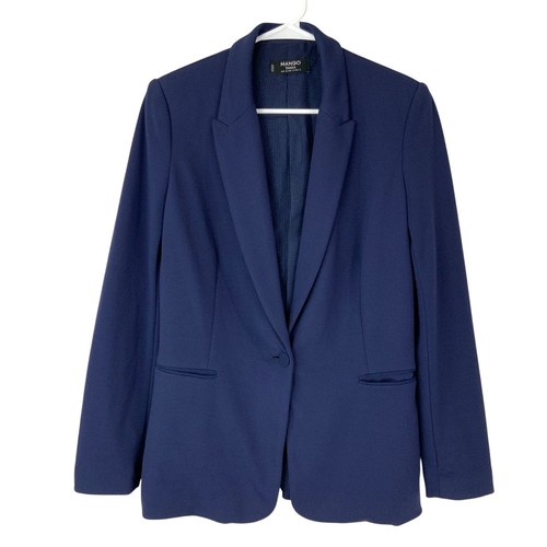 Mango Basics Navy Blue Blazer Size S Single Button Notched Lapel Long Sleeve
