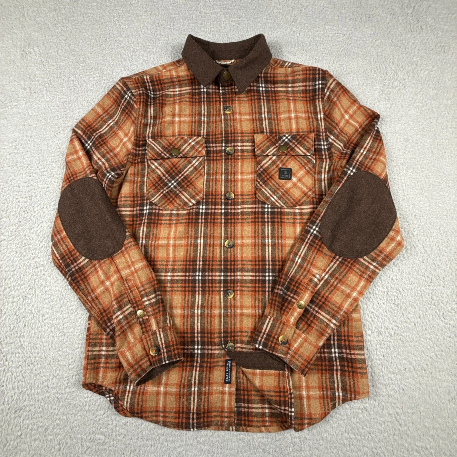 Rorak Revival Flannel Shirt Mens Medium Orange Nordsman Plaid Button Wool Blend