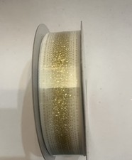 7/8  x 30ft Wired Edge RIBBON. Christmas Wedding Birthday. Vanilla White Gold