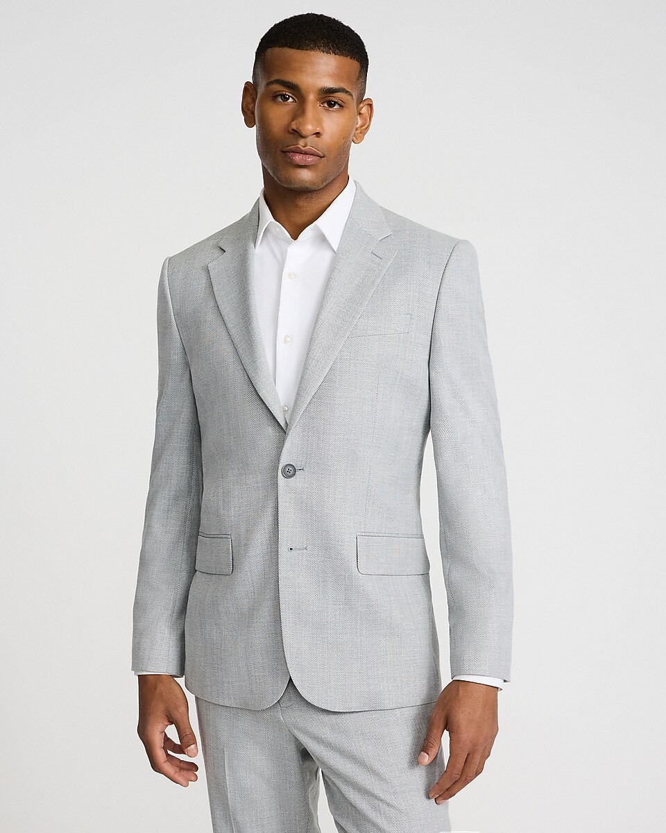 NEW EXPRESS $248 LIGHT GRAY SLIM HERRINGBONE SLUB SUIT JACKET SZ