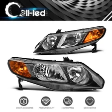 Headlights Assembly for 2006-2011 Honda Civic Sedan 4-Door Black Headlamps Pair