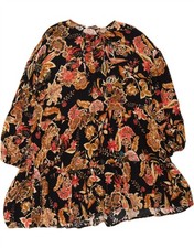 ZARA Womens 3/4 Sleeve Tiered Dress UK 14 Medium Black Floral Viscose CD10