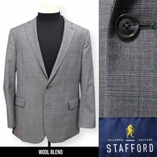 STAFFORD mens gray plaid WOOL BLEND sport coat suit jacket blazer 44 R