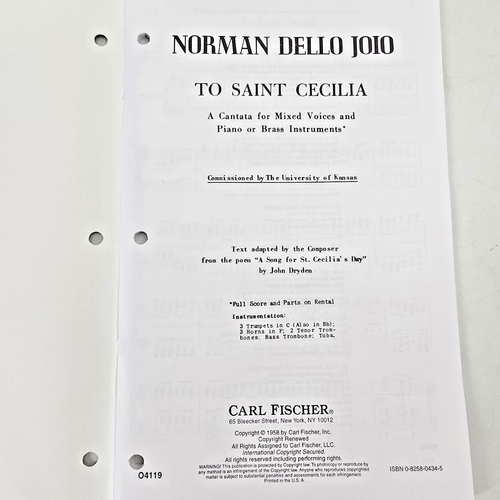 Norman Dello Joio To Saint Cecilia Choral Score Mixed Voices Piano Brass Cantata - Picture 3 of 12
