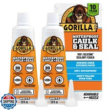Gorilla 100 Silicone Caulk, Waterproof Sealant, 2.8oz Squeeze Tu