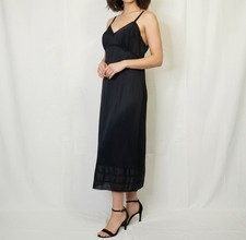 Vintage Lorraine Black Nylon Lace Full Slip Dress Size 38 Tall Made in USA