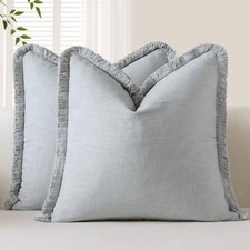 Set of 2 Linen Fringe Decorative Throw Pillow 18" x 18" Pack of 2 Grey