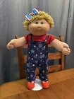 1980s Cabbage Patch Kid Blonde Hair Green Eyes Patriotic Star Overalls America