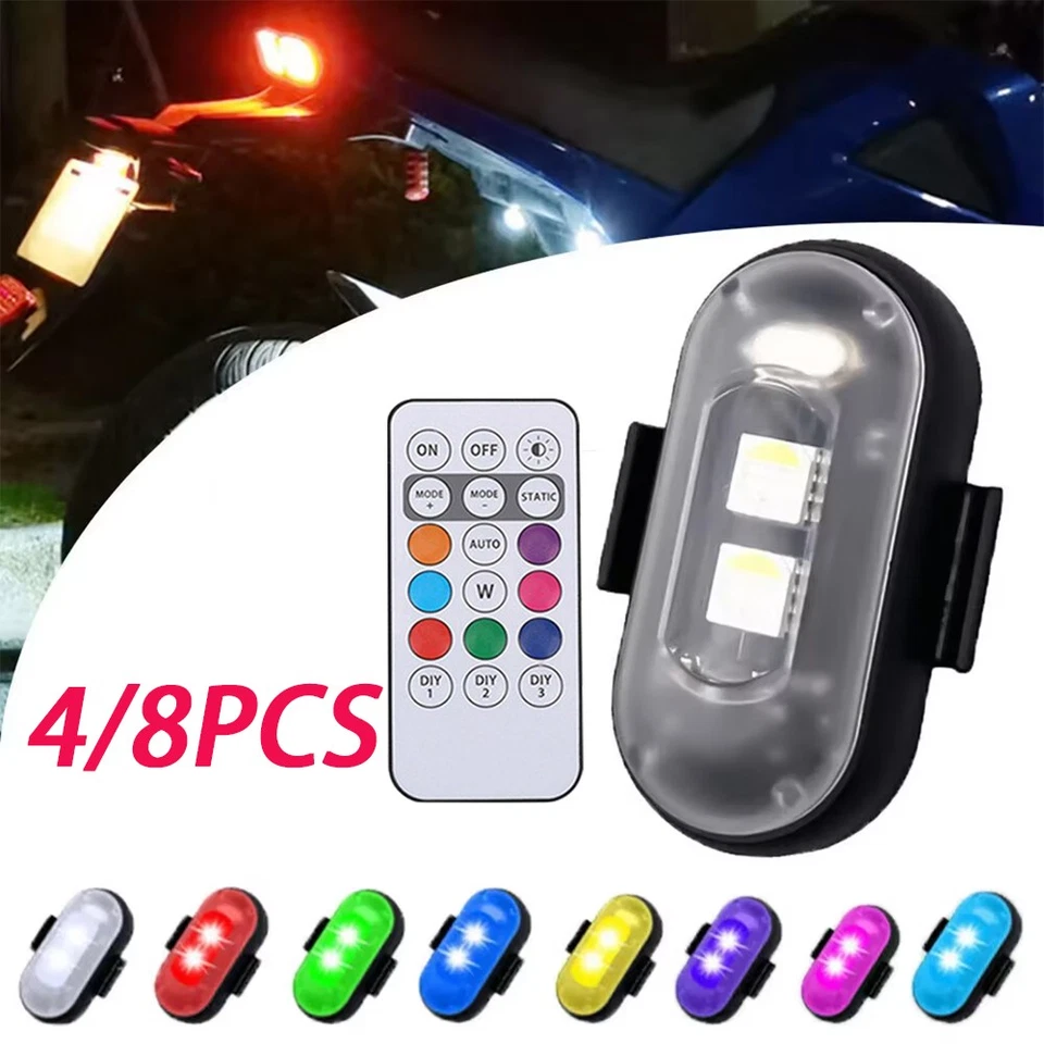 4/8 Pcs Wireless RGB LED Strobe Light W/ Remote Control For Car Bike Motorcycle - Image 4 of 4