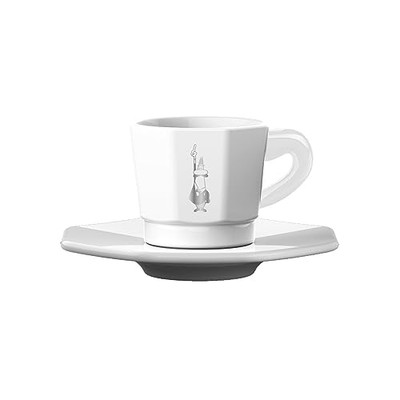 Bialetti, 4 Cups Porzellan Ab Caffè Cups Ausgedrückt Achteckig Weiß Logo