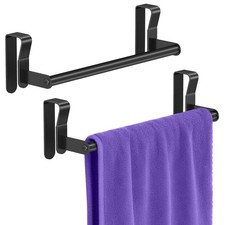 Over Cabinet Towel Holder, 2 Pack Cabinet Door Towel Bar, Black