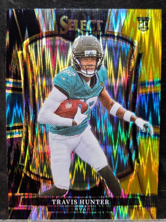 Travis Hunter (RC) 2025 Panini Select Premier Level #128 Black & Gold Shock Jags