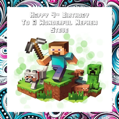 AMLDESIGN personalised birthday card boys girls niece nephew grandson cousin minecraft 3