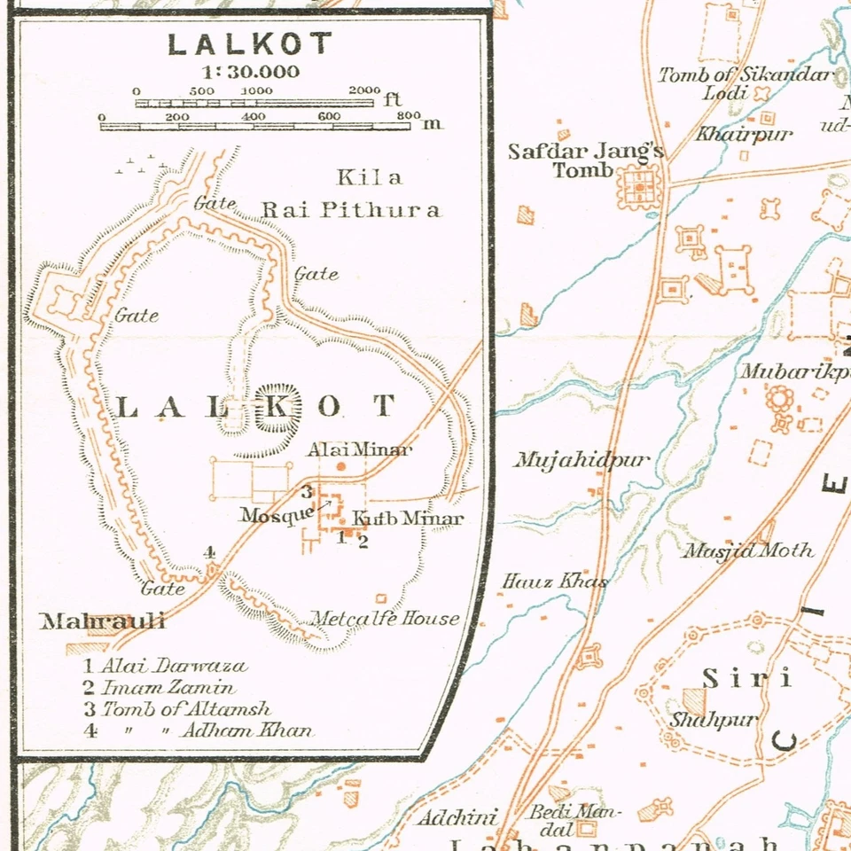 DEHLI & more 1914 INDIA MAPA ORIGINAL ANTIGUO PLANO DE LA CIUDAD Foto 3 de 4