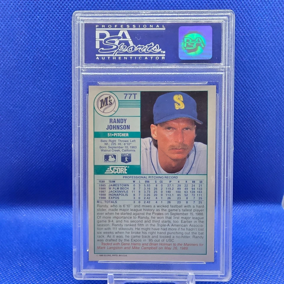 Randy Johnson RC #77T 1989 puntuación intercambiada PSA 9 como nuevo Foto 2 de 2