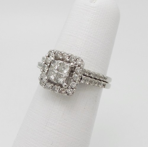 1CT Natural Diamond Halo Engagement Wedding Bridal Set Ring 10K White Gold