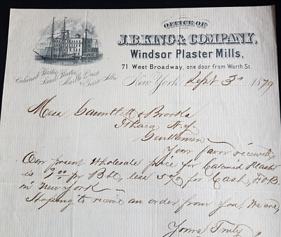 Invoice; Rechnung; New York, 1879, Windsor Plaster Mills, J.B. King & Company;