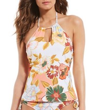 Gibson Latimer Luna Blooms High Neck Keyhole Halterkini Swimsuit Top X-Small
