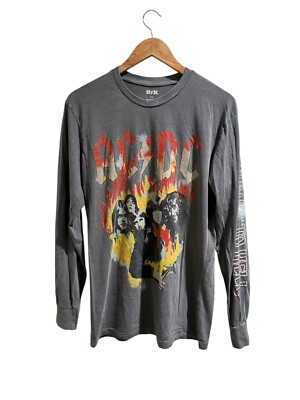AC DC Highest To Hell Long Sleeve Shirt Crew Neck Gray Men s SZ M Good Condition