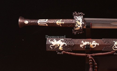 Traditional Handmade Damascus Folded Steel Jian Chinese Sword Double Edge Sword - Picture 7 of 18