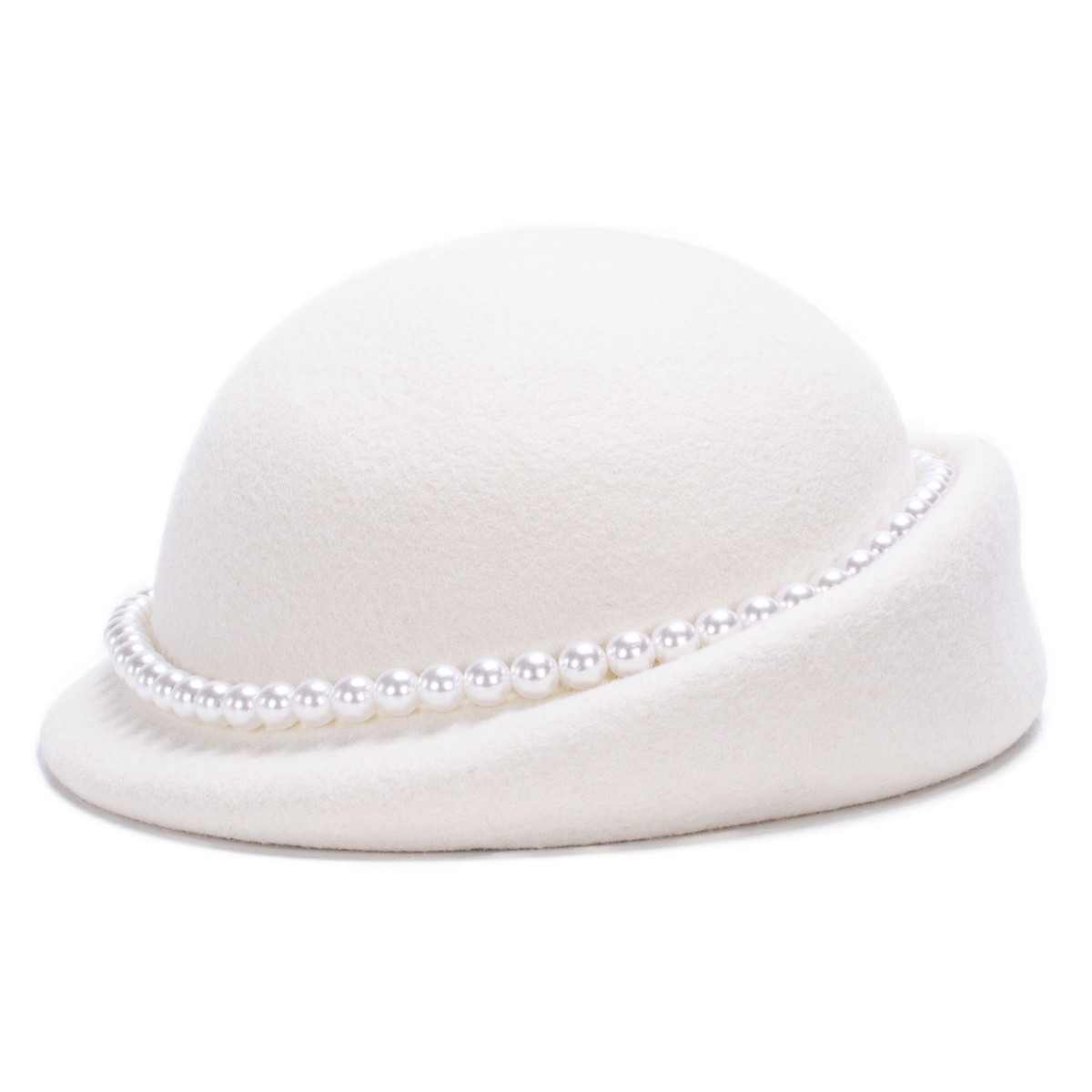 Vintage Wool Felt Beret with Pearl Bow, Adjustable Fedora for Weddings Womens Elegant Pearl Vintage Style Wool Felt Beret Derby  main image 3