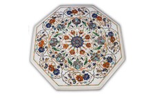 48" white marble table top dining coffee inlay lapis peacock office table decor