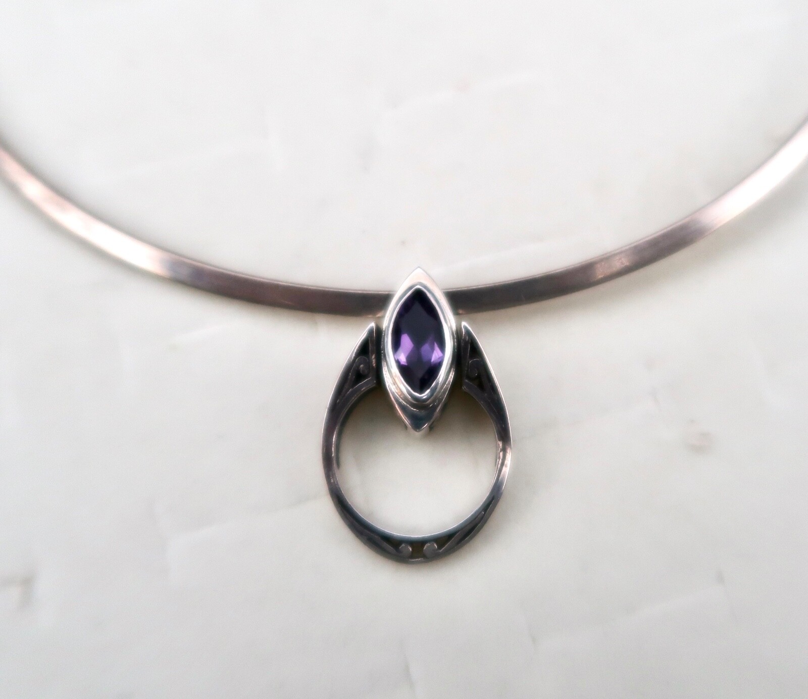 Rare Designed Signed "A" Sterling Silver Amethyst… - image 3