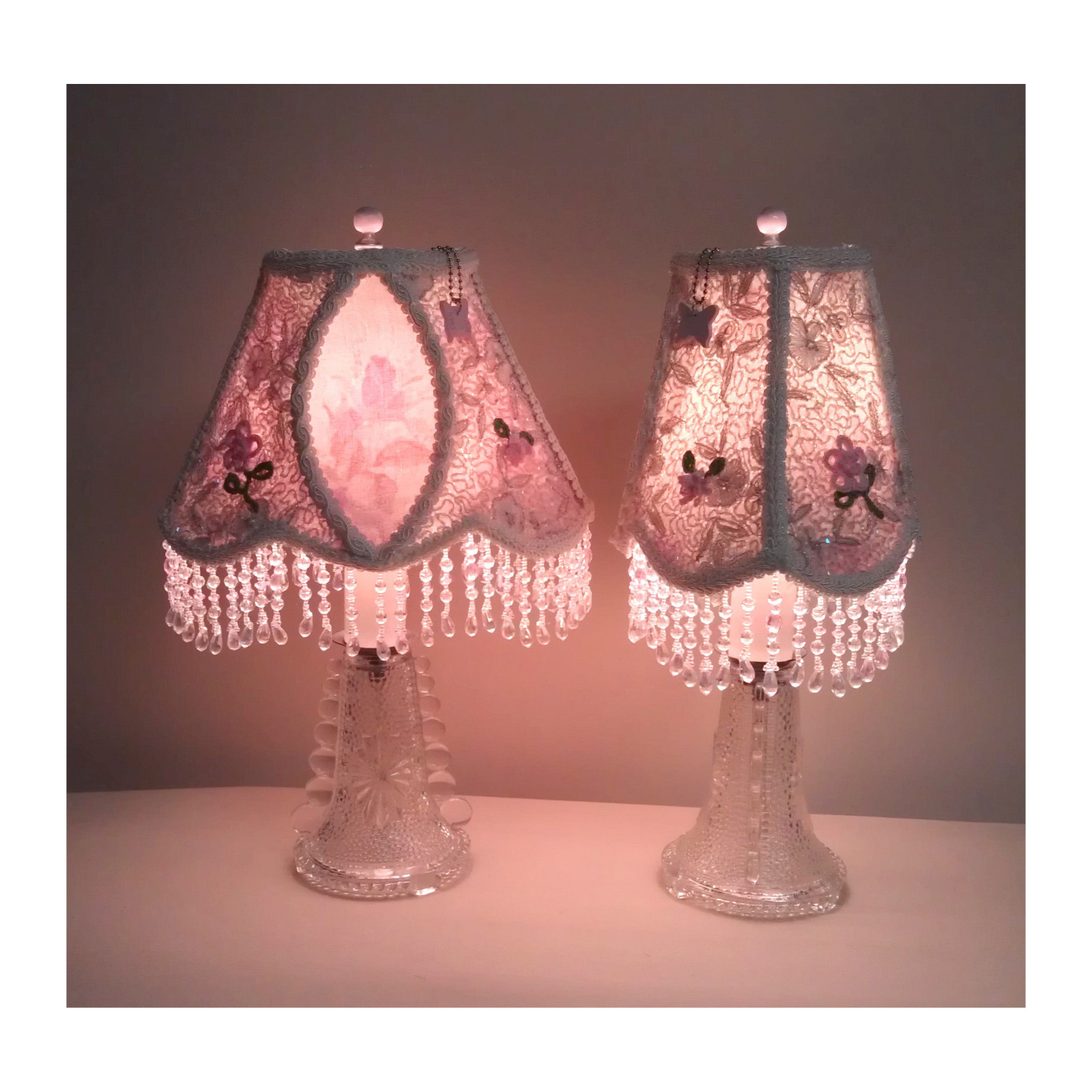 Pair 1920's Vintage Glass Dresser Lamps eBay