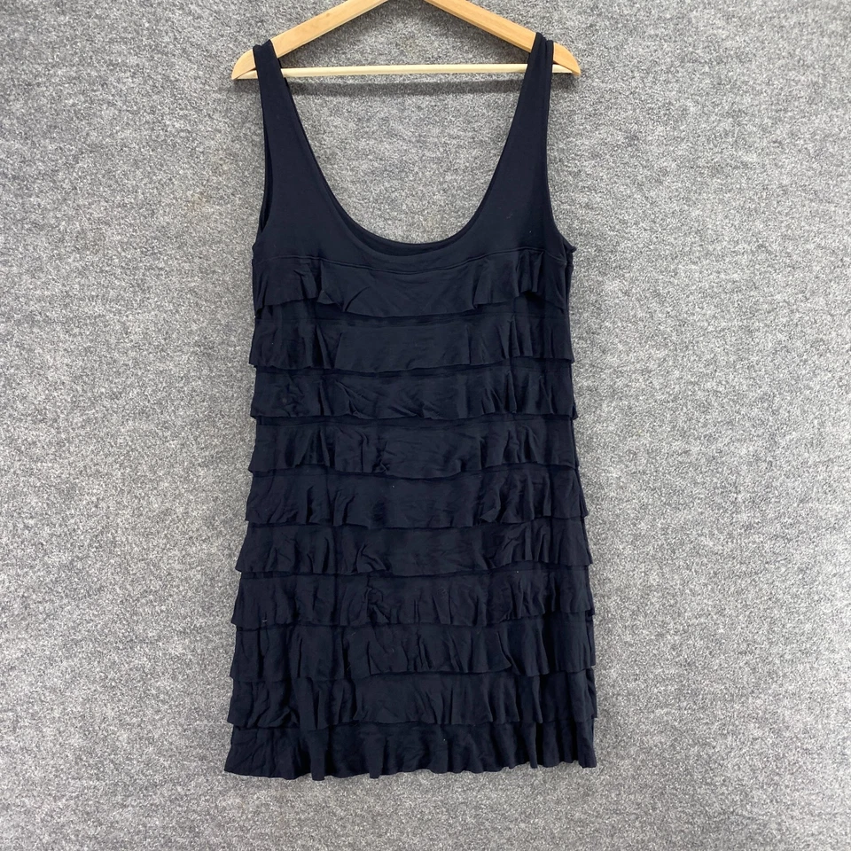 New Dressbarn Dress Women XL Black Shift Short Ruffle Sleeveless Rayon Casual - Image 4 of 4