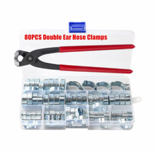 80x Double Ear Clamp O Clips Kit Crimp Air Silicone Petrol Water Fuel Hose Pipe