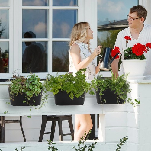 Beautiful Hanging Flower Pots for Outside Railing Or Fence - Stylish Set of 3 - Picture 9 of 16