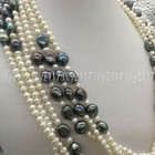 Long 120inch Natural 5-10mm White Black Real Freshwater Baroque Pearl Necklace
