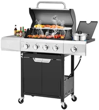 Segmart 4 Burner BBQ Propane Gas Grill with Side Burner, Stainless Steel
