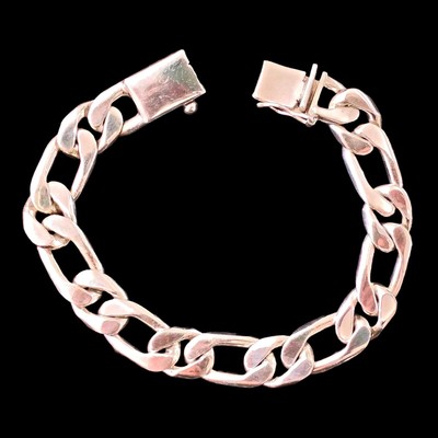 925 Sterling Silver Figaro Chain Link Bracelet 12mm Handmade Taxco 