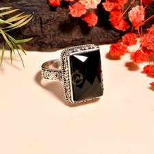 Black Onyx Cut Stone Ring 925 Sterling Silver Handmade Design Boho Rings Jewelry