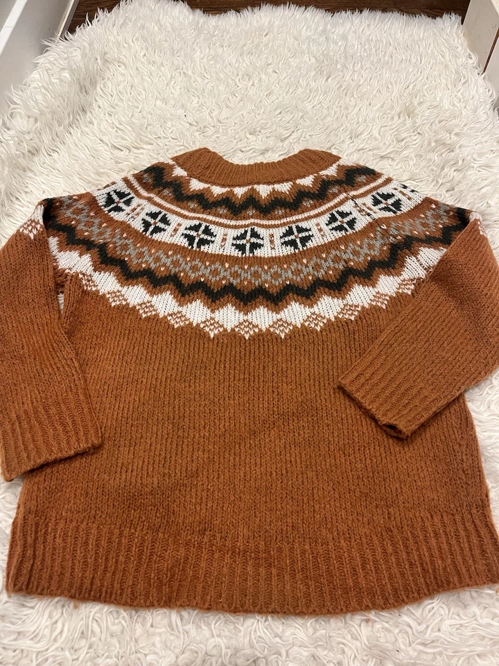 Suéter de malha Aerie Fair Isle pequeno S tamanho grande aconchegante estilo esqui Y2K laranja queimado - Imagem 2 de 4