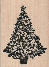 Decorated Christmas Tree 1 3/4 x 2 1/4" Rubber Stamp, Christmas Stamp