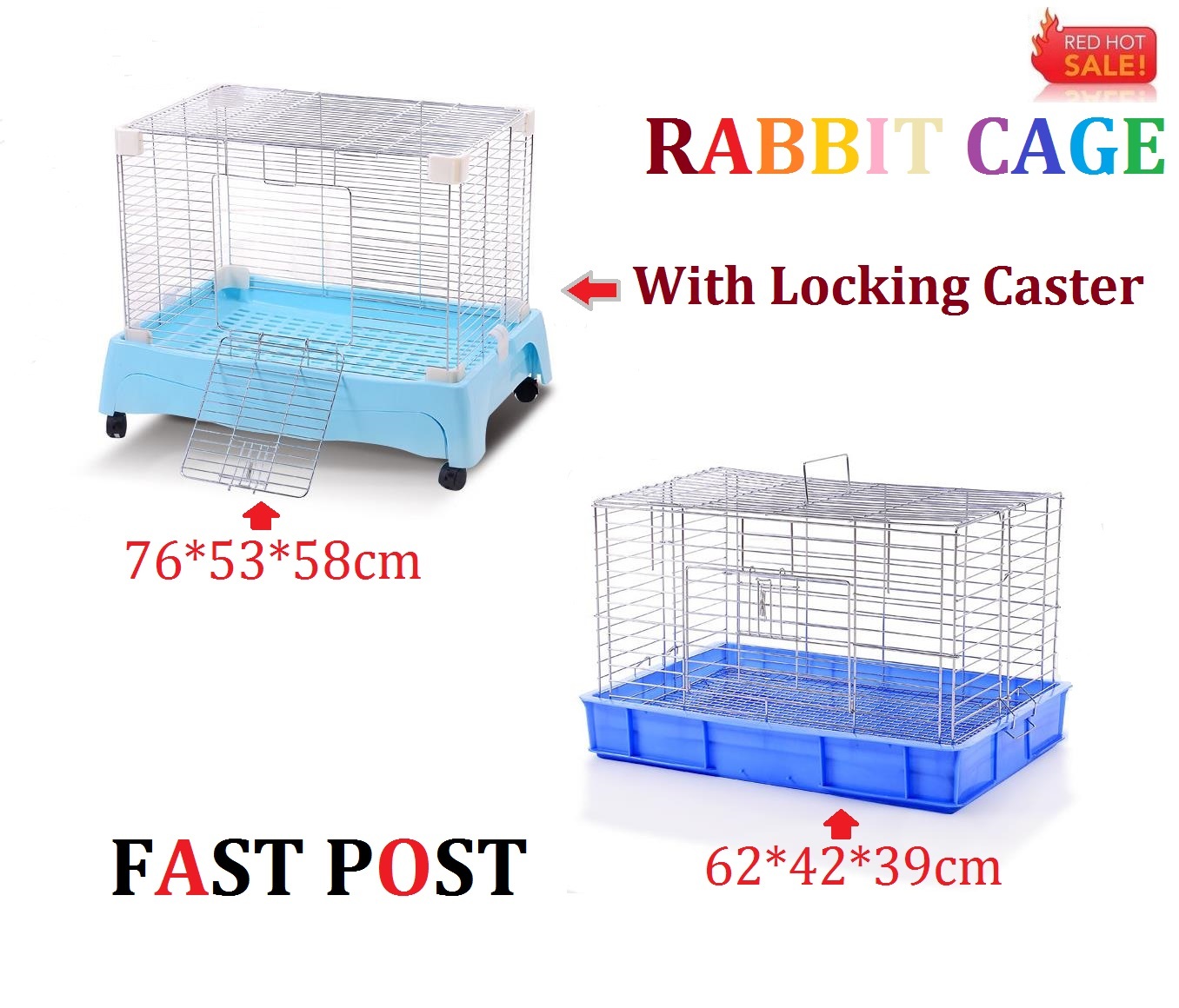 Image 01 - Pet Rabbit Bunny Hutch Ferret Guinea Pig Cage Run Chinchilla House Carrier Blue