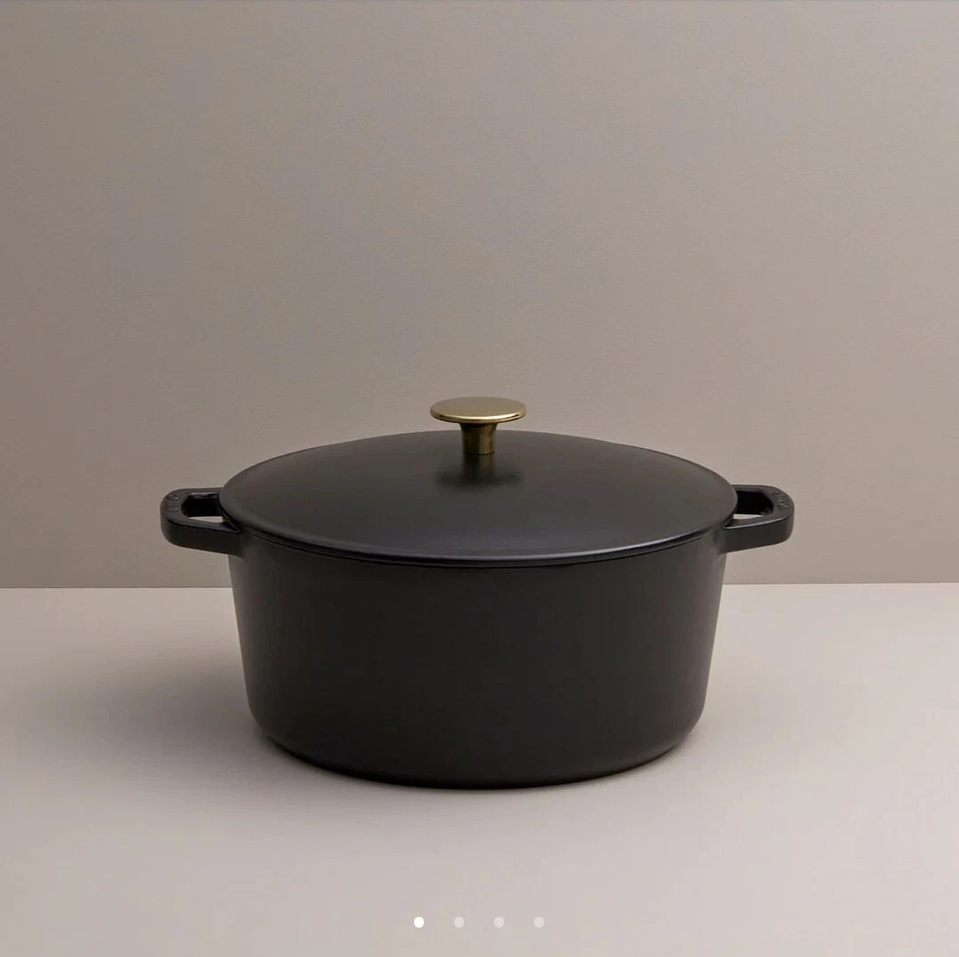 Kana Milo 5.5qt Classic Dutch Oven Enameled Cast Iron Black Gold Knob
