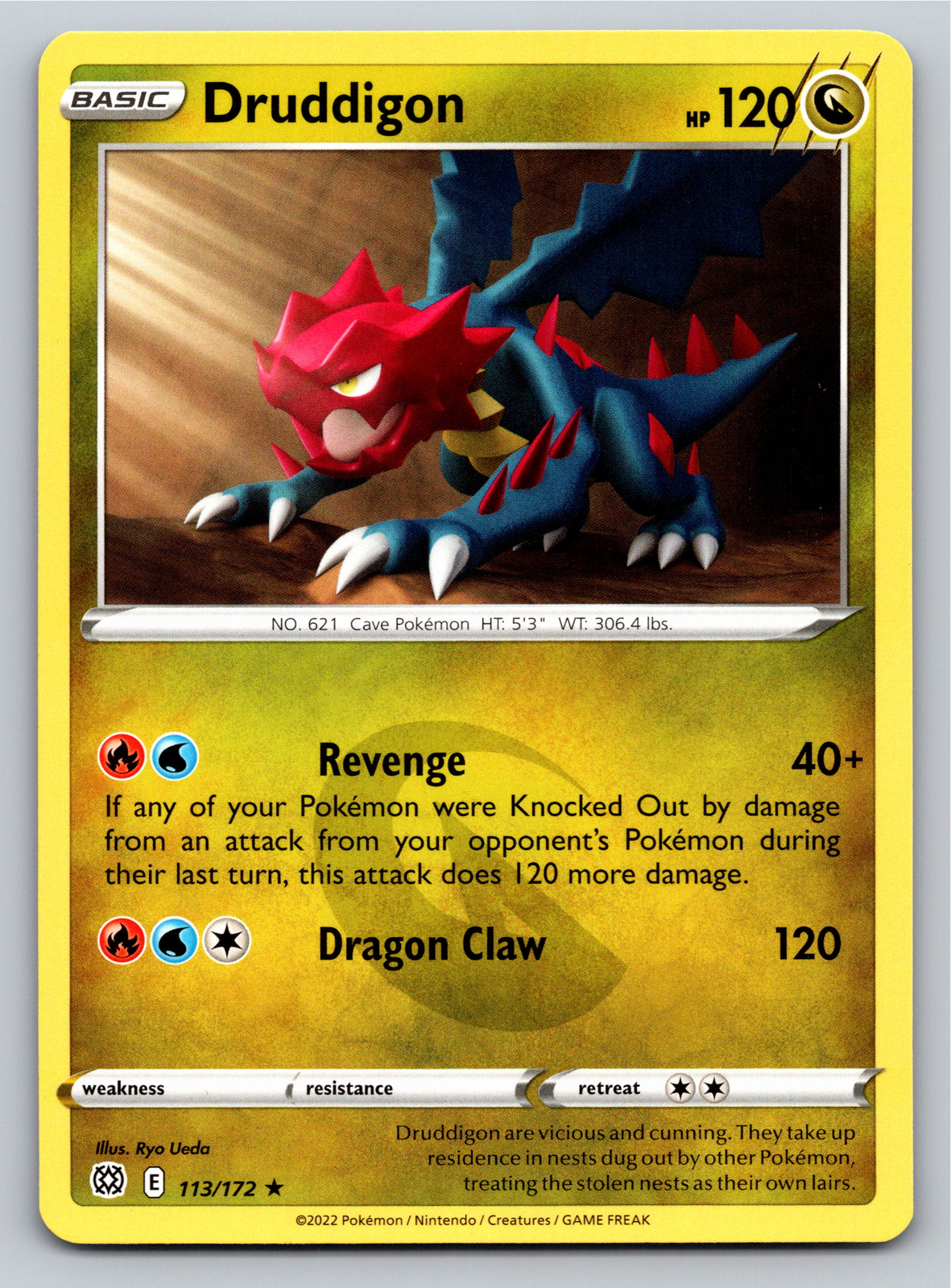 Druddigon 113/172 Rare Brilliant Stars Pokemon Card - NM
